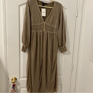 Women's Gold Sequin Dress with Pearl Accents